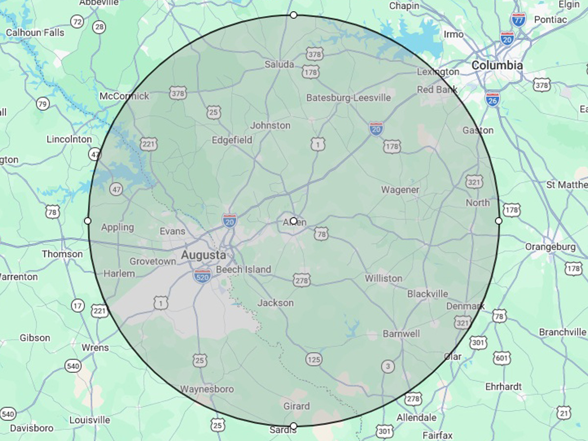 Freedom Home Inspection service area map covering Forsyth County and North Atlanta